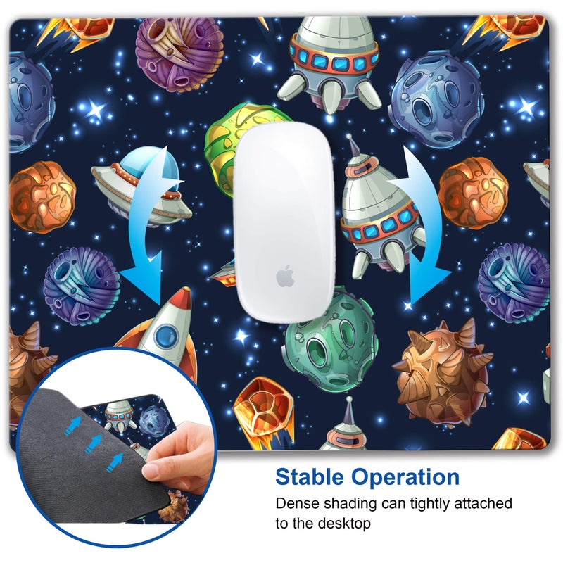 SHALYSONG Kids Mouse pad Computer Mousepad with Comic Space with Planets and Spaceships Design Personalized Mouse mat for Laptop Computer Office Decoration Accessories Gift - Image 5